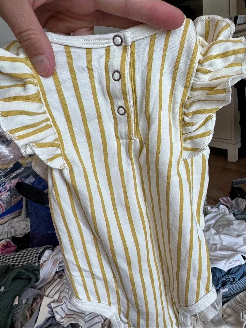 pehr Baby Organic Cotton Striped Bodysuit Yellow & White 6-12M
